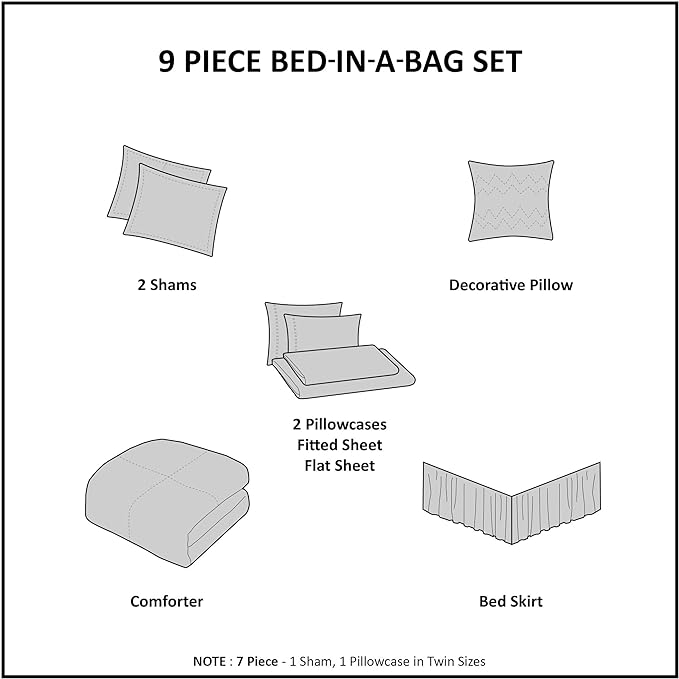Madison Park Essentials Queen Comforter Set, Bed in a Bag Queen, Watercolor Print Coastal Comforter & Chambray Cotton Sheet Set, All Season Bedding Set, Saben, Taupe Queen (90 in x 90 in) 9 Piece