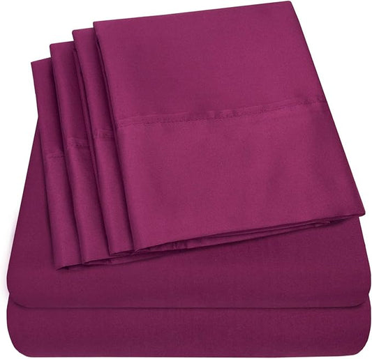 Queen Sheets Berry - 6 Piece 1500 Supreme Collection Fine Brushed Microfiber Deep Pocket Queen Sheet Set Bedding - 2 Extra Pillow Cases, Great Value, Queen, Berry
