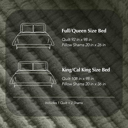 EVERGRACEHOME Cotton Coverlet Set King Size 3 Pieces, Lightweight Soft Ribbed Matelassé Bedspread Quilt Set, Cozy Oversized Quilted Bedding Set with 2 Pillow Shams for All Seasons, Olive Green