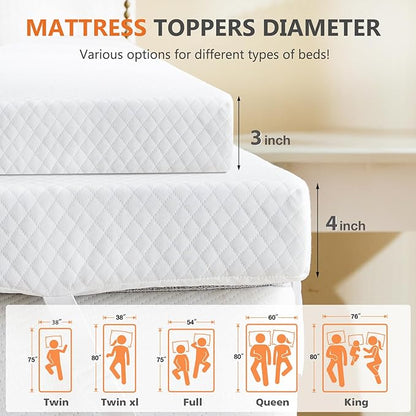Sweetcrispy Mattress Topper Queen with Removable Soft Cover, Memory Foam 4 Inch Thick Gel Infused Cooling Toppers Pad for Queen Size Bed, Sleeper Sofa, RV, Camper, CertiPUR US Certified