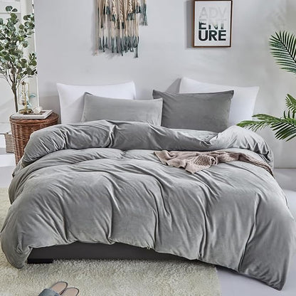 CLOTHKNOW Grey Velvet Comforter Set Twin/Twin XL 3Pcs Gray Fluffy Bedding Comforter Sets Gray Comforter Twin Sets Soft Grey Comforter Sets