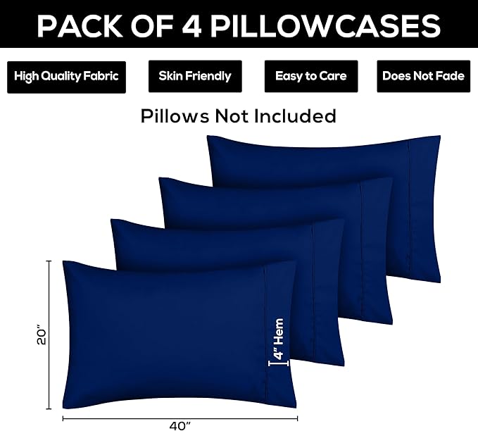 Utopia Bedding King Pillow Cases - 4 Pack - Envelope Closure - Soft Brushed Microfiber Fabric - Shrinkage and Fade Resistant Pillow Covers King Size 20 X 40 Inches (King, Royal Blue)