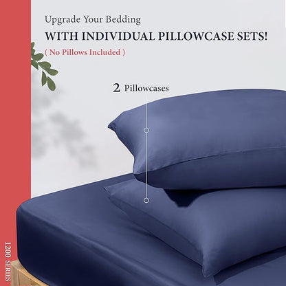 Ashton Sheets 100% Egyptian Cotton Pillow Cases King Size Set of 2 - Luxury 1200 Thread Count Sateen Navy Blue Pillow Cases, Soft & Breathable Extra Long Staple Pillowcases, Fits King Size Pillows