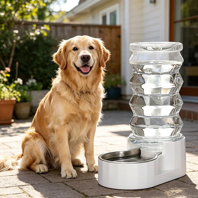 RIZZARI 8L Gravity Dog Water Dispenser: Stainless Steel Bowl Anti-Splash | Wide Mouth Easy Cleaning/ Dishwasher Safe/No Electricity Needed/ Filtered Fresh Water / Multi-Pet Homes