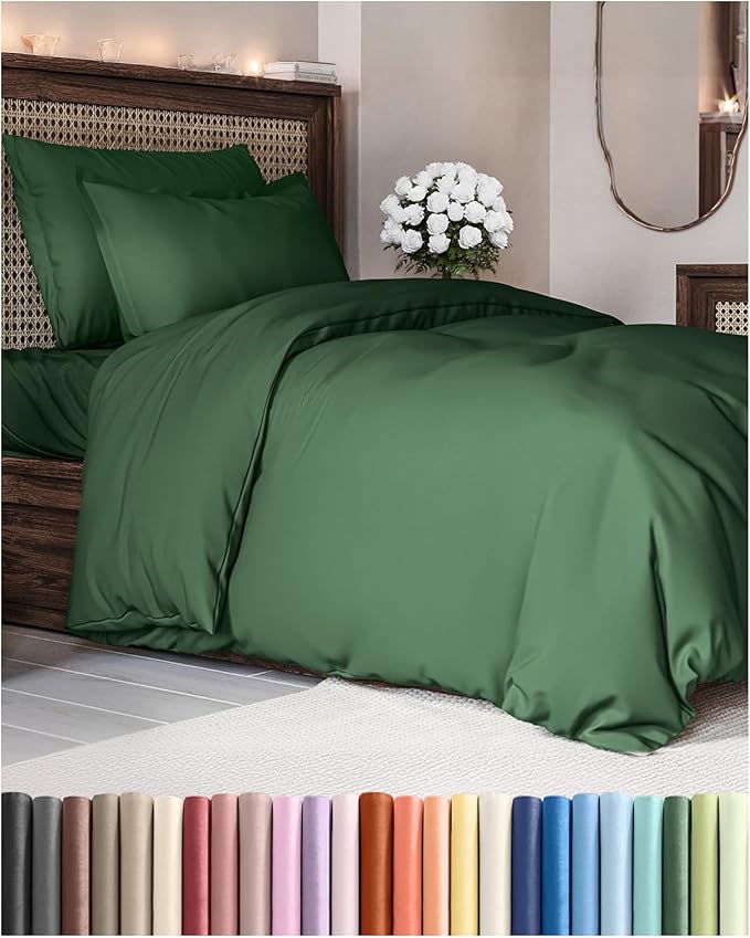 Duvet Cover Twin/Twin XL Size Set - Extra Soft Twin/Twin XL Duvet Cover 68" x 90" with 1 Pillow Sham - Hotel Luxury, Easy Care, Fade Free w/ Zipper Closures & Ties - Comfy & Breathable (Emerald Green)