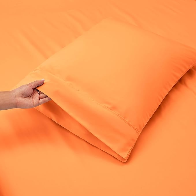 Nestl California King Size Sheet Set, 4 Piece Extra Deep Pocket (18-24 inches), Microfiber, Hotel Luxury, Soft, Breathable, Wrinkle-Free, Easy to Care, Light Orange