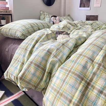 EAVD Multicolor Buffalo Plaid Duvet Cover Twin Soft 100% Washed Cotton Reversible Grid Checkered Plaid Bedding Set Vintage Gingham Duvet Cover with 2 Pillowcases Modern Checkered Bedding Set