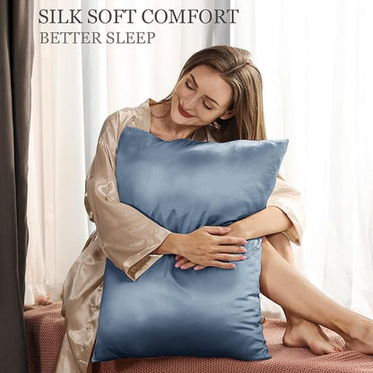 Adubor 100% Silk Pillowcase - Mulberry Silk Pillow Cases, 22 Momme 6A Grade Fibers, Silk Pillow Case for Hair and Skin Health, with Hidden Zipper (King 20''×36'', Gray Blue, 1PC)