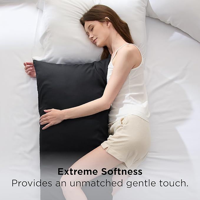 Bedsure Body Pillow Cover, Cooling Body Pillow Pillowcase for Hot Sleepers, Rayon Derived from Bamboo Black Pillowcase, PureWoven Silky Soft Long Pillow Case Cover with Envelope Closure, 20x54 Inches