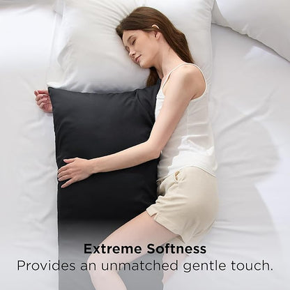 Bedsure Body Pillow Cover, Cooling Body Pillow Pillowcase for Hot Sleepers, Rayon Derived from Bamboo Black Pillowcase, PureWoven Silky Soft Long Pillow Case Cover with Envelope Closure, 20x54 Inches