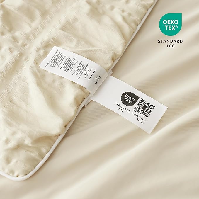 Cozy Bliss Cooling Comforter Seersucker Plaid King Size, Q-Max 0.45 Lightweight Cooling Blanket, Breathable Silk Smooth Summer Bedding Quilt for Hot Sleepers Night Sweats Khaki