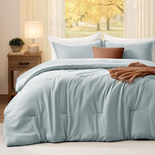 Oversized Queen Comforter Set Mist Blue, Extra Length Fit for Thick Mattresses,3PCS Bedding Comforter for All Season, Oversized Queen Size(98''×98'' Comforter & 2 Pillowcases)