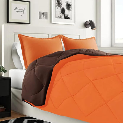 Elegant Comfort 7-Piece Bed-in-a-Bag Comforter & Sheet Set - Luxury 1500 Thread Count Full Size, Super Cozy, Wrinkle and Stain Resistant - Orange/Brown