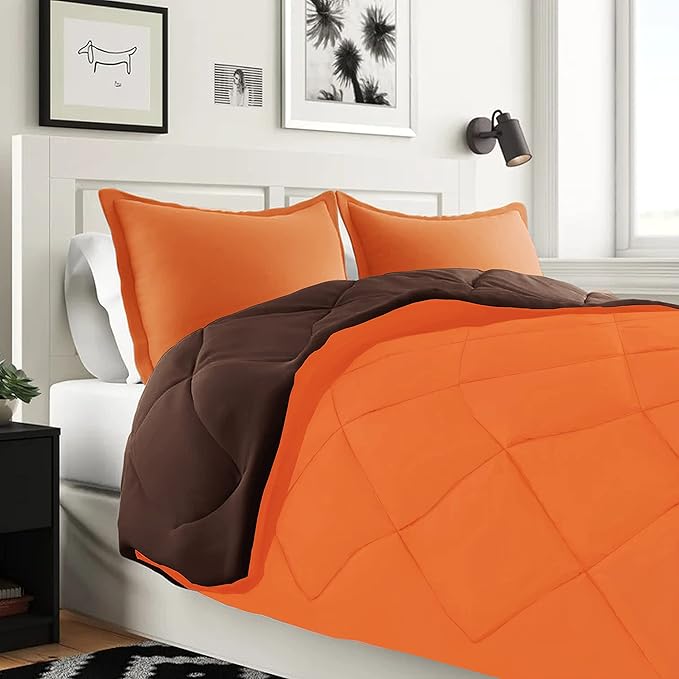 Elegant Comfort 7-Piece Bed-in-a-Bag - Luxury 1500 Thread Count, Cozy Sheets & Comforter Set, Wrinkle & Stain Resistant, Orange/Brown