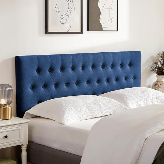 Tufted Upholstered Headboard King Size, Adjustable Height 37- 51 in, Blue | Sturdy and Durable Solid Wood Bed Headboard, Fabric King Headboard Only, Modern Button Diamond Design Head Board