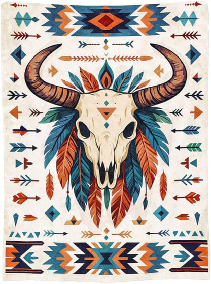 Western Cattle Skull Blanket Super Soft Warm Fluffy Fleece Flannel Throw Blanket Cozy Fuzzy Plush Stuff Bedding Blankets Gifts for Women Kids Boys Girls Adults 60"X50"