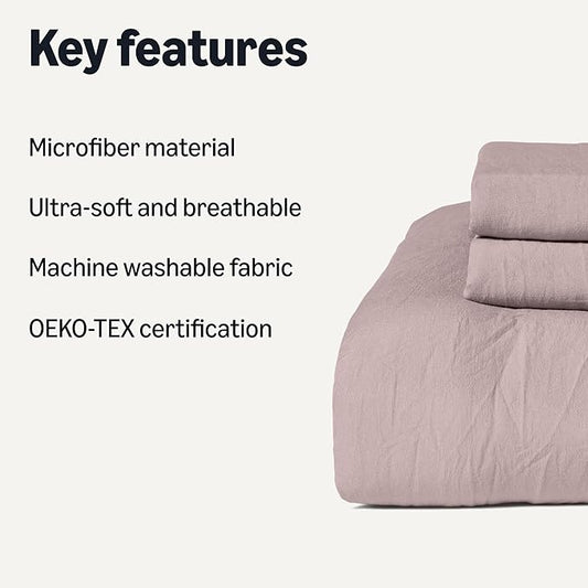 Amazon Basics Brushed Microfiber Comforter Set, Extra Soft with Natural Texture, 3-Piece, Queen/Full, Purple
