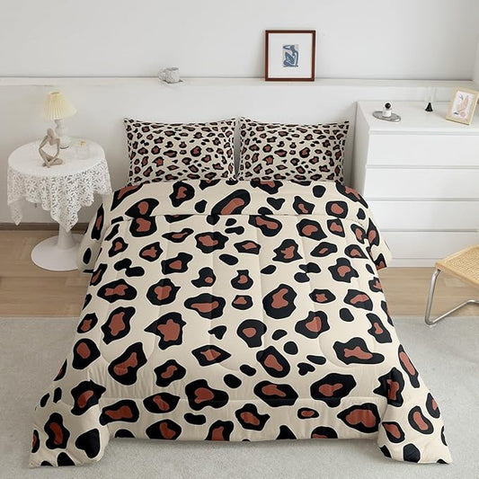 Feelyou Leapord Comforter Set Toddle Size Leopard Print Comforter for Boys Girls Teens Cheetah Print Bedding Set Morden Duvet Set Room Decor Pale Brown Quilt Set