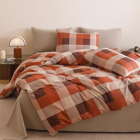Houseri Red Plaid Comforter Set Full Vintage Grid Bedding Sets