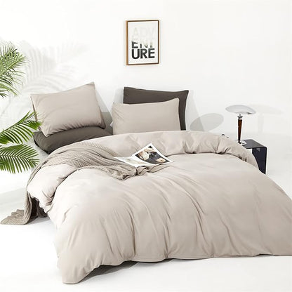 CLOTHKNOW Light Khaki Full Size Comforter Sets Beige Khaki Bedding Sets Soft Oatmeal Comforter with 2 x Pillowcases