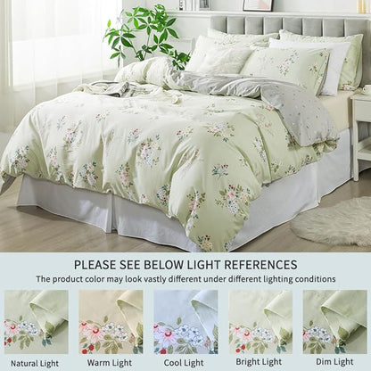 FADFAY Duvet Cover Set King/Cal King Floral Comforter Cover 100% Cotton Girls Vintage Flower Bedding Garden Style Farmhouse Bedding for All Season Soft Set with 2 Pillowcases, King/Cal King