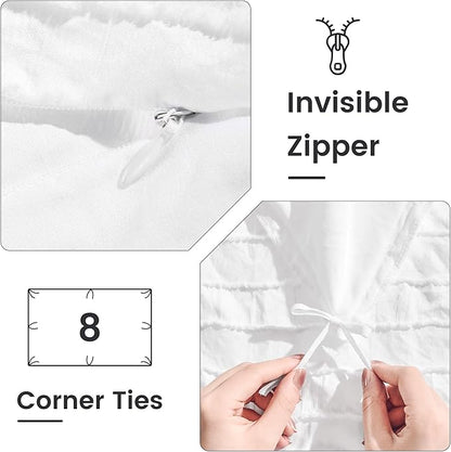 NEXHOME PRO Twin Duvet Cover, White 2 Pieces Boho Tufted Duvet Cover Set, Soft and Lightweight 100% Washed 100% Washed Microfiber Comforter Cover Set for All Season(White Twin, 66 x 90)-No Comforter