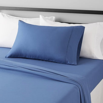 Amazon Basics Lightweight Ultra-Soft Breathable Brushed Microfiber 3-Piece Bed Sheet Set with 14-Inch Deep Pockets, Wrinkle Resistant, Twin XL, Dutch Blue, Solid