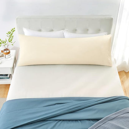 MILVOWOC 2Pcs Brushed Microfiber Body Pillowcases - 20 x 60 Inch, Ivory Cream Pillow Case Set Non Slip Envelope Pillow Cover with Moisture Absorption and Anti-Wrinkle