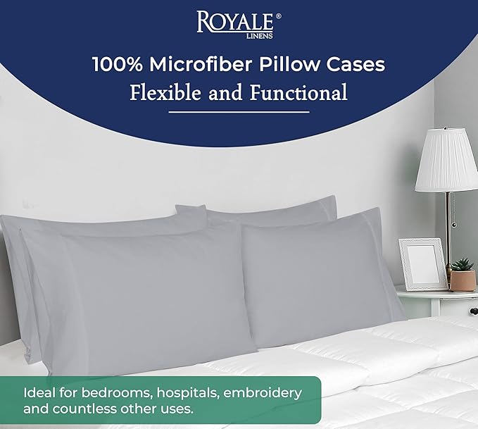 Royale Linens Queen Pillowcase Set of 2 - Bed Pillow Cover - 20" x 30" -Silver Pillowcases - 1800 Brushed Microfiber, Wrinkle & Fade Resistant - Soft & Cozy- Queen Size Pillow Case (Silver)
