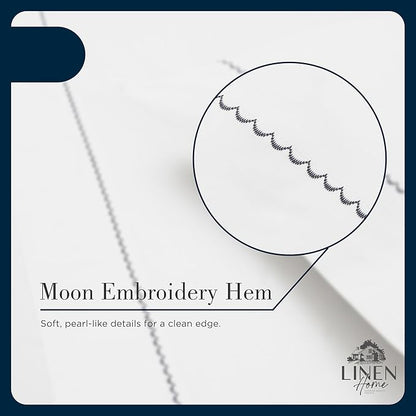 Linen Home 100% Cotton Percale Moon Scallop Hem Pillowcases Queen/Standard Size, Dark Blue, 2 Pieces of Pillow Case, Crisp and Cool Strong Bed Linen, 20 inches X 30 inches