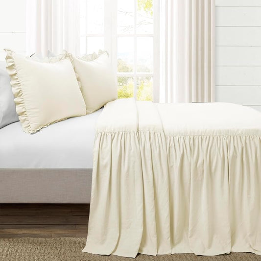 Lush Decor Ruffle Skirt Bedspread Set - 2-Piece Luxurious Farmhouse Bedding - Elegant Ruffle Detail - Timeless Style - Soft Lightweight Sheets - Twin, Ivory