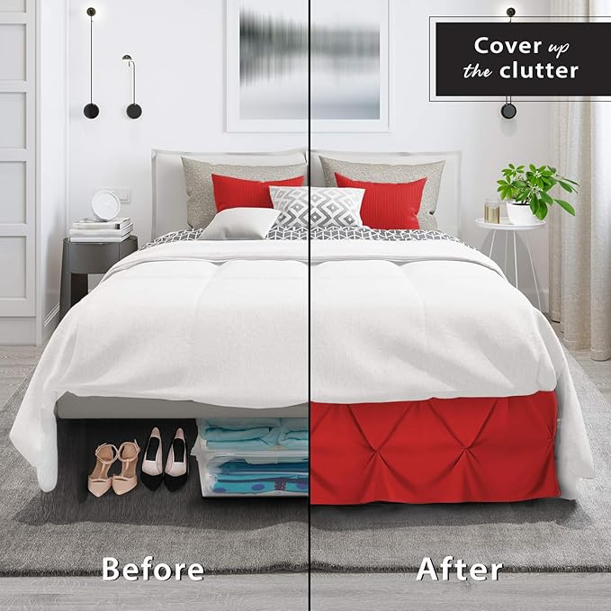 Nestl Red Bed Skirt - Cal King Size, Pinch Pleat, 14" Drop, Hotel Quality, Microfiber