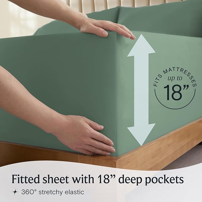 LuxClub 4 PC King Sheet Set, Breathable Luxury Bed Sheets, Deep Pockets 18" Wrinkle Free Cooling Bed Sheets Machine Washable Hotel Bedding Silky Soft - Tree Moss Green King