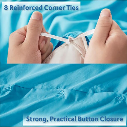 Nestl Bright Blue Duvet Cover Queen Size - Soft Double Brushed Queen Duvet Cover Set, 3 Piece, with Button Closure, 1 Duvet Cover 90x90 inches and 2 Pillow Shams