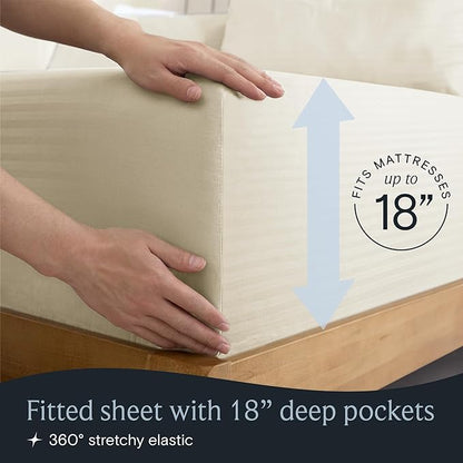 LuxClub 4 PC King Size Sheet Set, Breathable Luxury Bed Sheets, Deep Pockets 18" Wrinkle Free Cooling Machine Washable Hotel Bedding (Striped Cream)