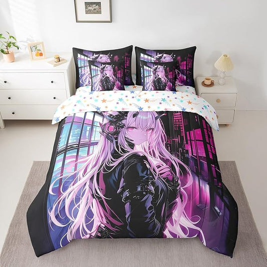 Erosebridal Japanese Anime 7 Piece Comforter Set Full Size, Anime Girl Bed in A Bag Kawaii Japanese Style Bedding Set Cartoon Japan Animation Bed Set for Boys Teens Adult Women Bedroom Decor