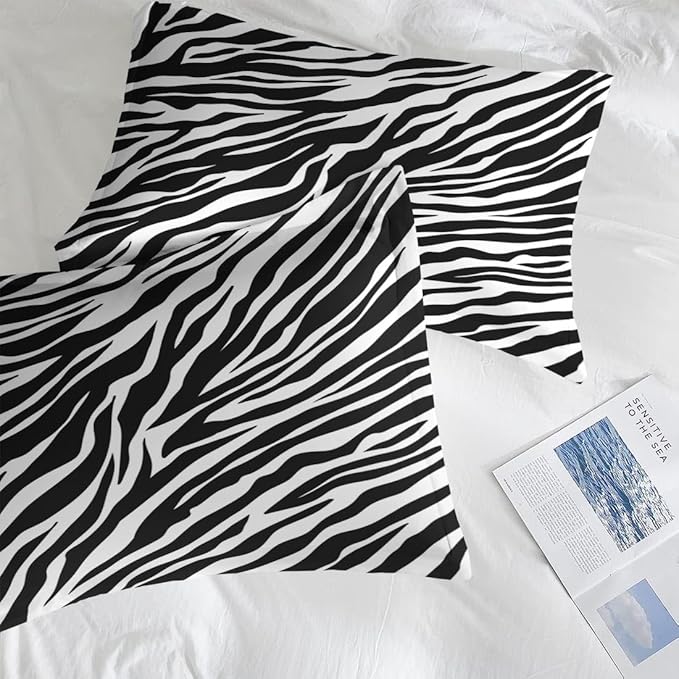 Comforter Set Queen Size, Zebra Stripe Animal 7 Pcs Bedding for Kids and Adults, Black White Bed Sheet Sets with Fitted Sheet 2 Pillowcases & 2 Shams for Bedroom Bed Decor