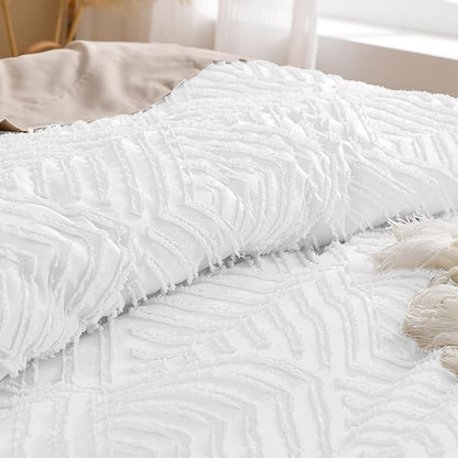 Andency White Oversized King Comforter 120"x120", 3 Pieces White Super King Boho Bedding Set & Collections, Farmhouse Tufted Fluffy Bed Set (1 Comforter, 2 Pillowcases)