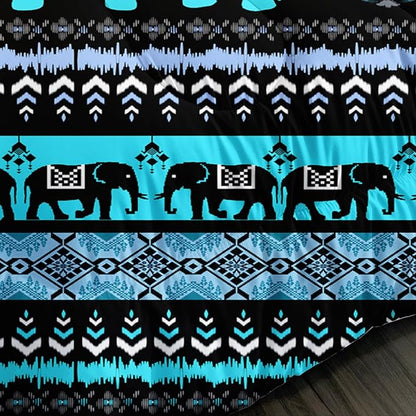 Western Comforter Set King Size Elephant Print Bedding for Kids,Blue Series Animal Themed Bedding Set for Boys Girls Room Decor,Boho Bedding Comforter Sets with 2 Pillowcases.