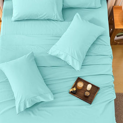 Bedlifes 100% French Flax Linen Sheets Set California King Size-6 Piece Extra Deep Pocket 18-24",Soft Breathable Cal King Bed Sheets with Temperature Regulating & Moisture-Wicking(Teal