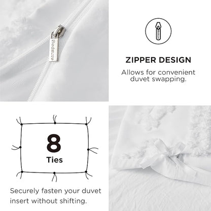 Bedsure Boho Duvet Cover King Size, Soft & Comfortable Elegant Design Boho Bedding for Decoration, Machine Washable Comforter Cover for All Seasons,Includes 1 Duvet Cover & 2 Pillow Shams,White