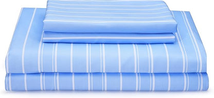 Twin Size Sheets Blue White Stripe 3 Piece Breathable & Cooling Bed Sheet Set - Hotel Luxury Bedding for Women, Men, Kids, Teens, Boys & Girls - Deep Pockets, Soft, Wrinkle Free - Blue Stripes