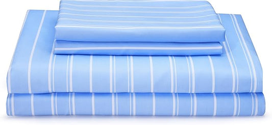 Twin Size Sheets Blue White Stripe 3 Piece Breathable & Cooling Bed Sheet Set - Hotel Luxury Bedding for Women, Men, Kids, Teens, Boys & Girls - Deep Pockets, Soft, Wrinkle Free - Blue Stripes