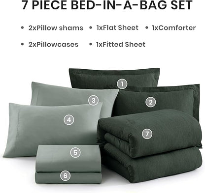 Monbix California King Comforter Set - 7 Pieces Cationic Dyeing Deep Forest Bed in a Bag Cal King Bed Sets with Comforter, Sheets, Pillowcases & Shams, Reversible Bedding Comforters Sets