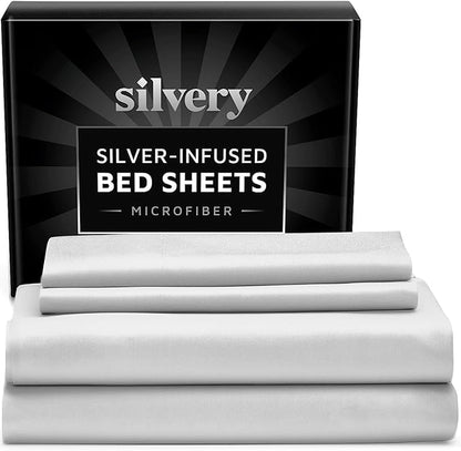 Silvery Silver Infused Bed Sheets Set - Ultra-Soft Temperature-Regulating Fabric with Self-Cleaning Technology™ That Stays Fresh 3X Longer for Hygienic Sleep