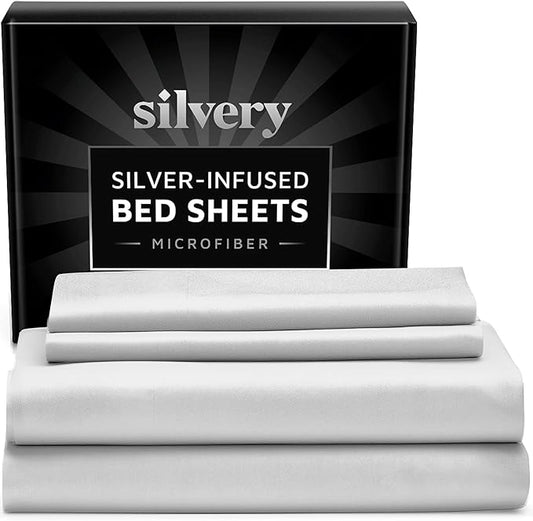 Silvery Silver Infused Bed Sheets Set - Ultra-Soft Temperature-Regulating Fabric with Self-Cleaning Technology™ That Stays Fresh 3X Longer for Hygienic Sleep