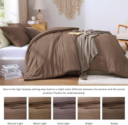WRENSONGE Twin/Twin XL Comforter Set - 2 Pieces Brown Comforter Prewashed Soft Lightweight for All Seasons,Fluffy Down Alternative Twin XL Comforter with 1 Pillow Sham