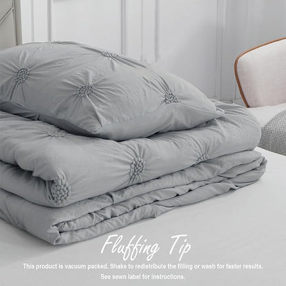 Swift Home Twin/Twin XL Gray Comforter Set - Ruched 3D Floral Pintuck Bedding Set - 2 Pieces Bed Linen, 1 Comforter and 1 Pillow Sham