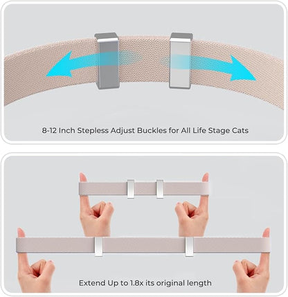 Tag Cat Collar, Ultra Elastic Cat Tracker Collar (Khaki) | Compatible with Apple Tag Holder, Lightweight, Scratch Resistant, Stepless Adjustable Pet Tracking Collars for Cat Kitten
