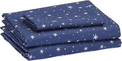 Amazon Basics Kid's Soft Easy-Wash Microfiber 3-Piece Sheet Set, Machine Washable, Twin, Navy Galaxy
